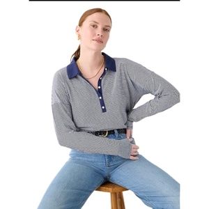 Brand New J.Crew Relaxed Long-Sleeve Stretch Linen-Blend Polo Shirt In Stripe